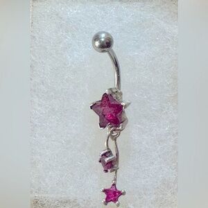 Silver and Red Star Belly Ring